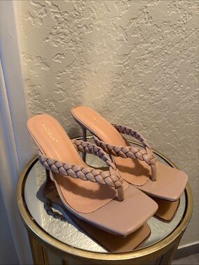Braided Thong Mid-Heel Mules